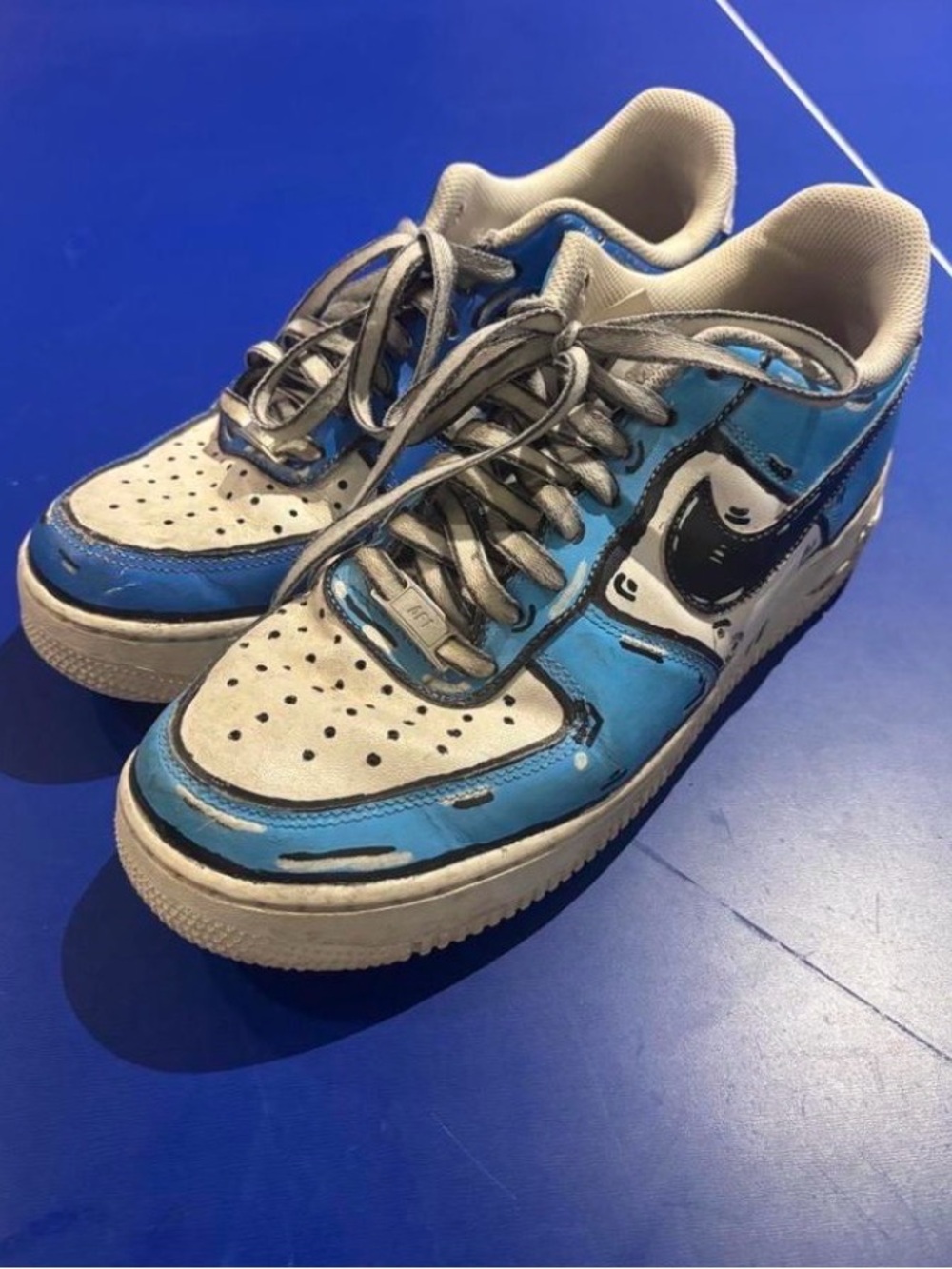 Nike Air Force 1 Sz 9.5 blue/ white hand painted fair condition Blue/light Blue